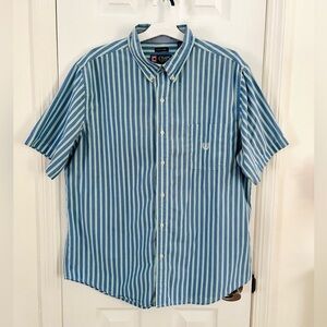 Chaps cotton blue green and white striped button down- Size XL